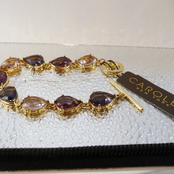 Carolee Bracelet Purple & Gold Teardrop Crystals NWT 17682 Orig $95 Perfect - Picture 5 of 5